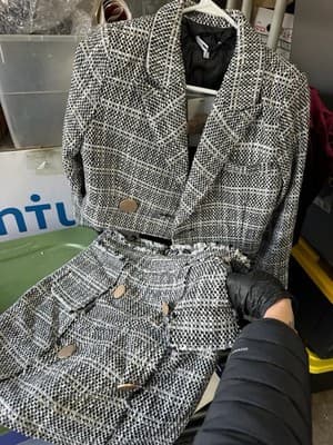 Fashion Nova Tweed 2 Piece Set Cropped Blazer Skirt Black White