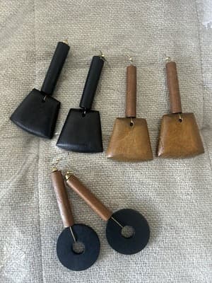 Lot of 3 Boho Wooden Dangle Earrings Black Brown Geometric Donut Tribal Style