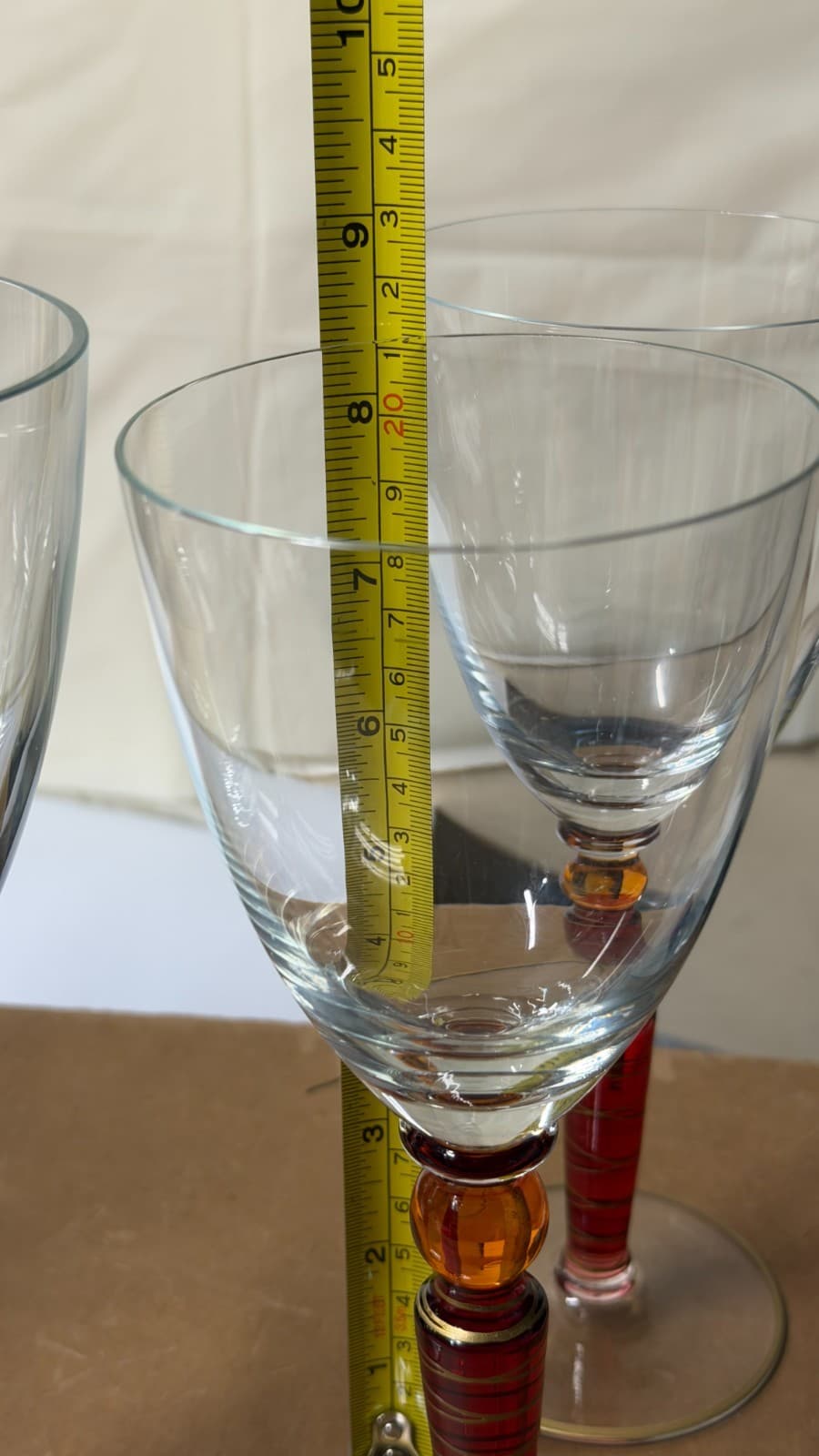 Set of 5 Handcrafted Amber Stem Wine Glasses – 4 Matching + 1 Variant - Thumbnail 15