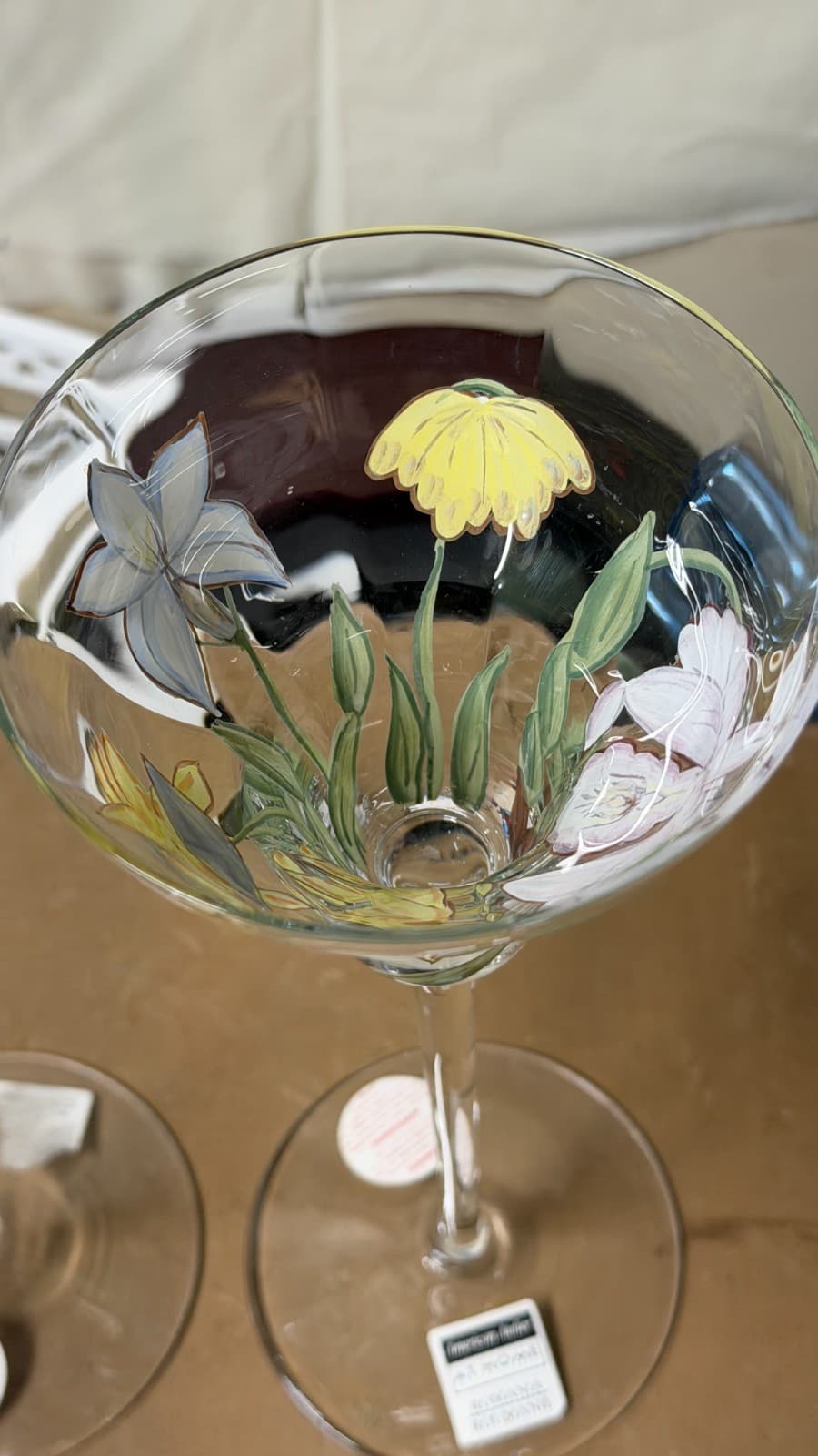 Set of 2 American Atelier Hand-Painted Floral Wine Glasses – Romania - Thumbnail 7
