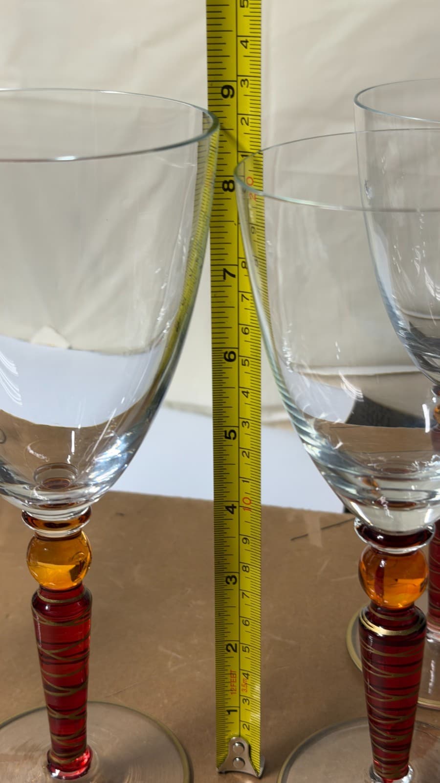 Set of 5 Handcrafted Amber Stem Wine Glasses – 4 Matching + 1 Variant - Thumbnail 16