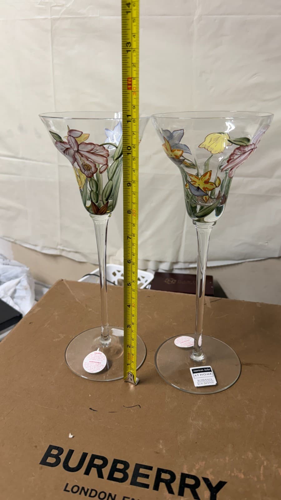 Set of 2 American Atelier Hand-Painted Floral Wine Glasses – Romania - Thumbnail 10