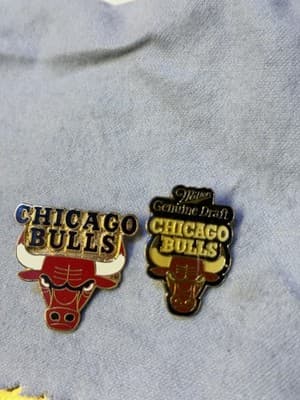 Vintage Chicago Bulls Enamel Lapel Pins Lot of 2 NBA Basketball Collectibles