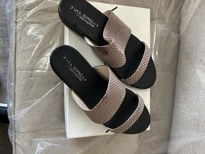 Via Spiga for Bloomingdale’s Women’s Double Strap Slides Taupe Textured Leather