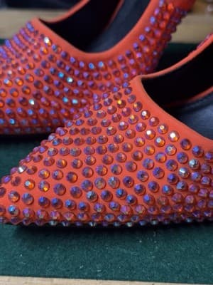 Orange Rhinestone High Heel Pumps Sparkly Pointed Toe Stiletto Shoes - Thumbnail 2