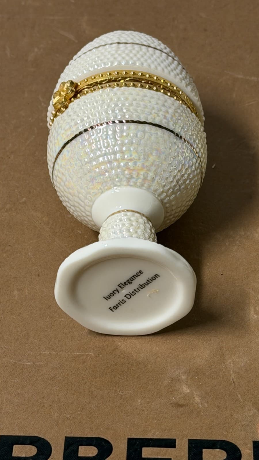 Ivory Elegance Fabergé-Style Hinged Egg Trinket Boxes Set of 2 Gold Trim - Thumbnail 9