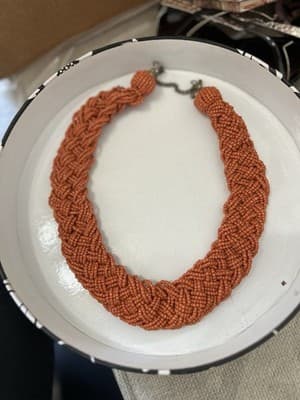 Braided Burnt Orange Seed Bead Statement Necklace Boho Ethnic Rope Style