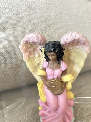 HERTCO Angel Figurine Pink Dress Gold Tambourine Pastel Wings Resin 6-7” - Thumbnail 2