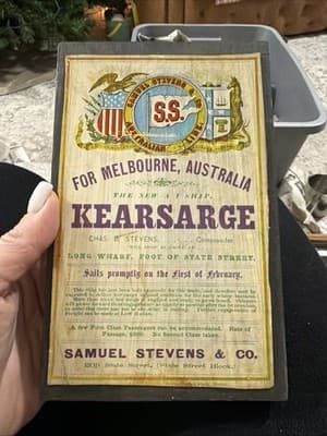 Vintage SS Kearsarge Ship Poster Melbourne Australia Samuel Stevens Maritime Art