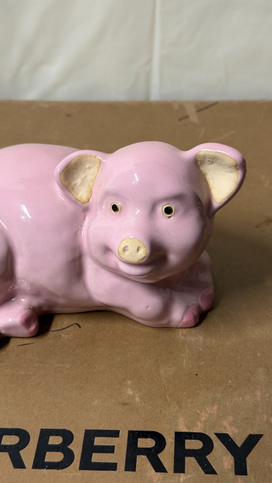 Vintage Style Pink Ceramic Pig Figurine 8” Handmade Vietnam - Thumbnail 5