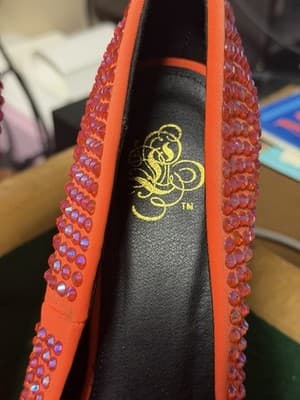 Orange Rhinestone High Heel Pumps Sparkly Pointed Toe Stiletto Shoes - Thumbnail 4