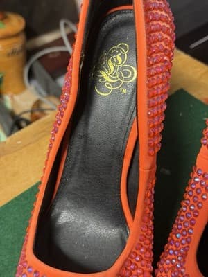 Orange Rhinestone High Heel Pumps Sparkly Pointed Toe Stiletto Shoes - Thumbnail 5