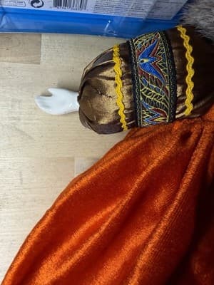 Vintage Russian Folk Doll with Faux Fur Hat & Embroidered Dress - Thumbnail 6