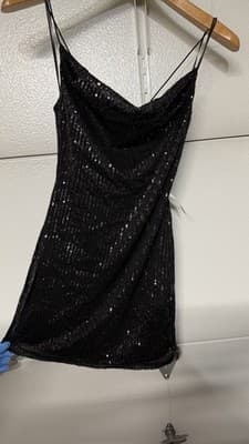 Discovery Black Sequin Spaghetti Strap Mini Dress Size 20 Party Evening