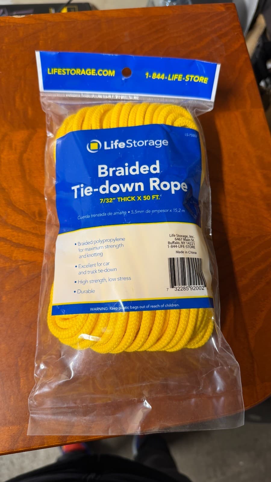 LifeStorage Braided Tie-Down Rope 7/32" x 50 ft – Yellow Polypropylene New - Thumbnail 2