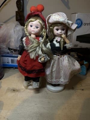 Set of 2 Vintage Folk Dolls – Blonde Braids & Traditional Outfits – 8” Tall - Thumbnail 3