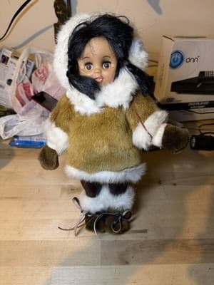 Vintage Eskimo Inuit Girl Doll – Faux Fur Parka & Boots