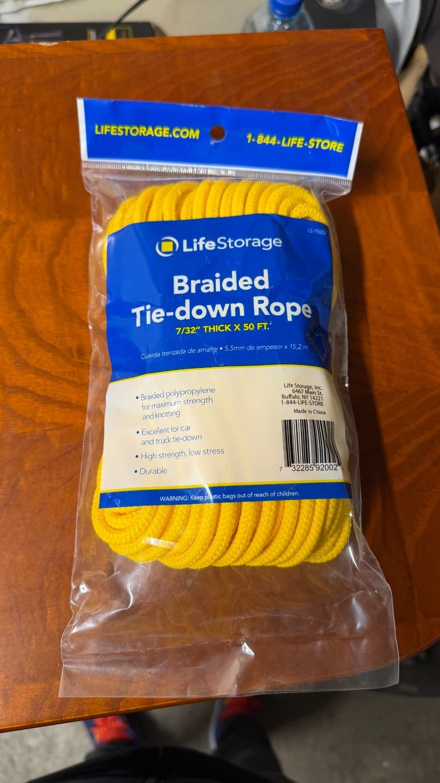 LifeStorage Braided Tie-Down Rope 7/32" x 50 ft – Yellow Polypropylene New