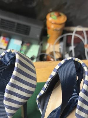 ShoeDazzle Blue White Striped Pointed Toe Heels Ankle Wrap Pumps Women’s - Thumbnail 6