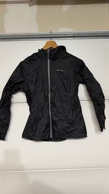 Eddie Bauer Women Black Lightweight Hooded Jacket Zip Front Size M