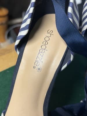 ShoeDazzle Blue White Striped Pointed Toe Heels Ankle Wrap Pumps Women’s - Thumbnail 5