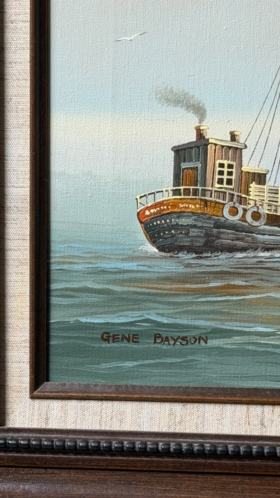 Gene Bayson Framed Seascape Painting 12x16 Boats Harbor Vintage Art - Thumbnail 19