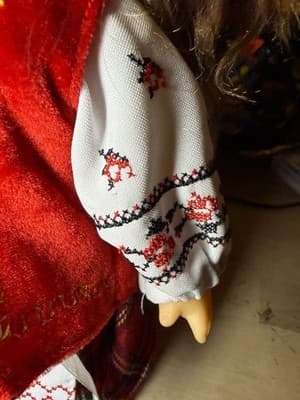 Ukrainian Folk Doll – Embroidered Dress & Vest, 12” Tall - Thumbnail 5
