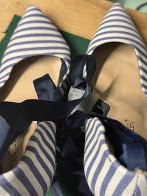 ShoeDazzle Blue White Striped Pointed Toe Heels Ankle Wrap Pumps Women’s - Thumbnail 11