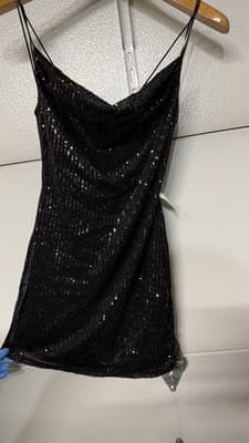 Discovery Black Sequin Spaghetti Strap Mini Dress Size 20 Party Evening - Thumbnail 2