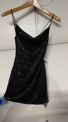 Discovery Black Sequin Spaghetti Strap Mini Dress Size 20 Party Evening - Thumbnail 3