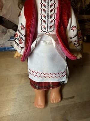 Ukrainian Folk Doll – Embroidered Dress & Vest, 12” Tall - Thumbnail 4