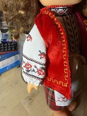 Ukrainian Folk Doll – Embroidered Dress & Vest, 12” Tall - Thumbnail 6