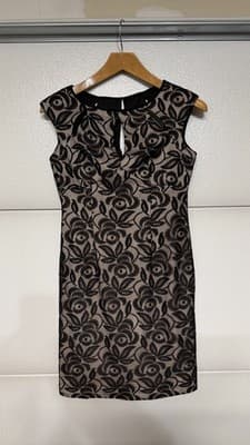 Maggy London Black Nude Lace Floral Sheath Dress Sleeveless Size 8