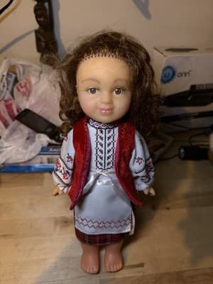 Ukrainian Folk Doll – Embroidered Dress & Vest, 12” Tall - Thumbnail 2