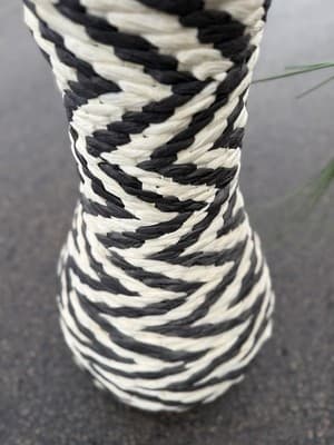 Tall Woven Black White Vase w Faux Eucalyptus Arrangement 19” - Thumbnail 3