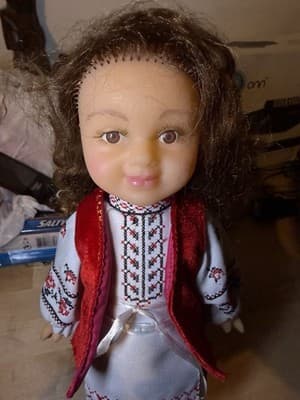 Ukrainian Folk Doll – Embroidered Dress & Vest, 12” Tall - Thumbnail 3