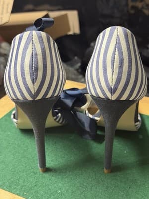 ShoeDazzle Blue White Striped Pointed Toe Heels Ankle Wrap Pumps Women’s - Thumbnail 7