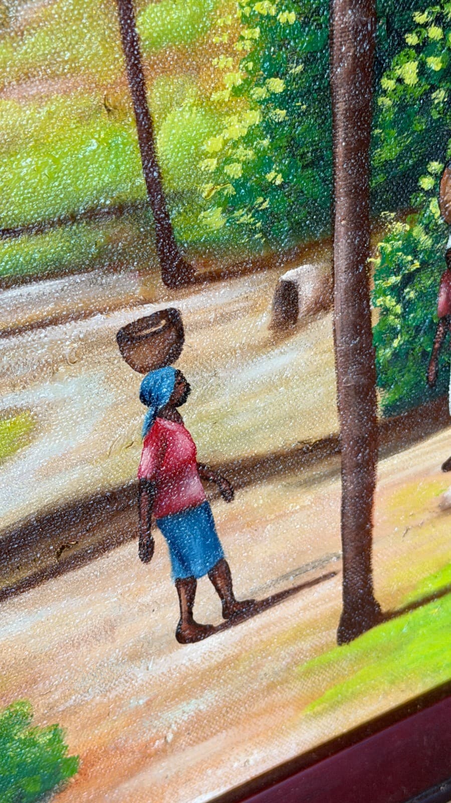Vintage Haitian Art Painting – Signed J. Louisius – Village Scene – Framed - Thumbnail 6