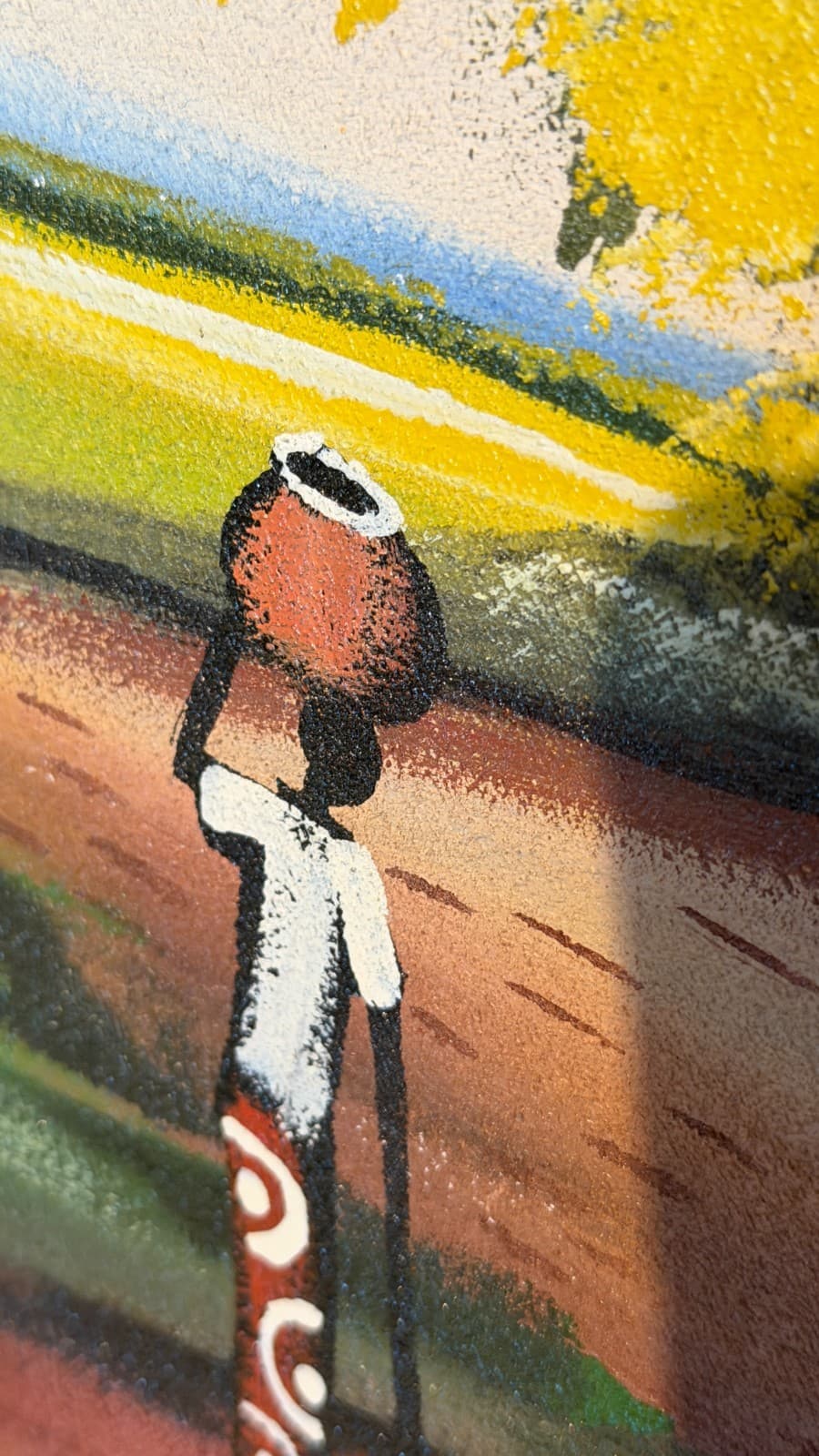 African Village Painting – Tinga Tinga Style – Signed – Framed Canvas - Thumbnail 8