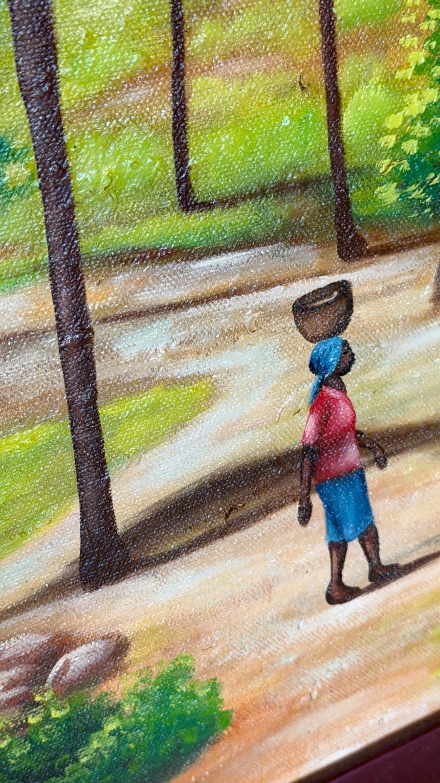 Vintage Haitian Art Painting – Signed J. Louisius – Village Scene – Framed - Thumbnail 7