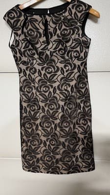 Maggy London Black Nude Lace Floral Sheath Dress Sleeveless Size 8 - Thumbnail 7