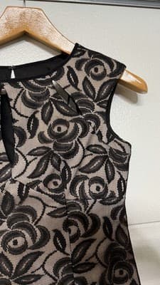 Maggy London Black Nude Lace Floral Sheath Dress Sleeveless Size 8 - Thumbnail 9