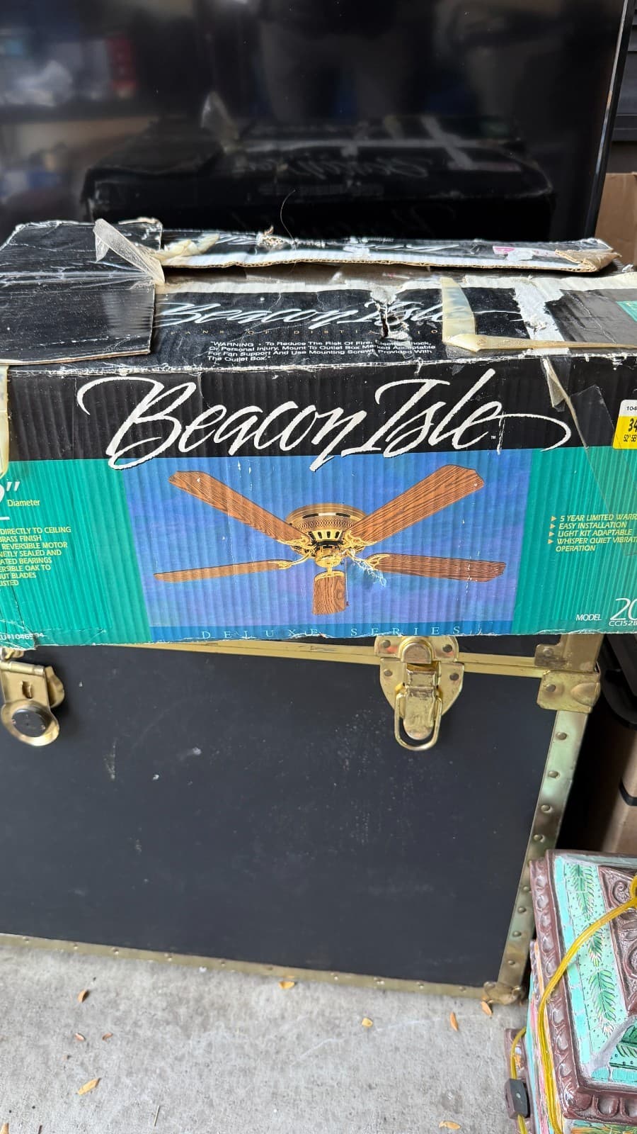 Beacon Isle 52” Ceiling Fan Brass Finish NOS New Open Box Reversible Blades