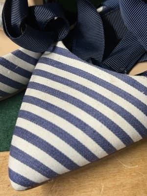 ShoeDazzle Blue White Striped Pointed Toe Heels Ankle Wrap Pumps Women’s - Thumbnail 3