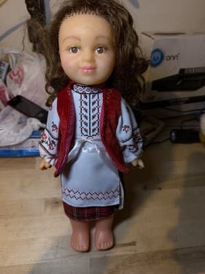 Ukrainian Folk Doll – Embroidered Dress & Vest, 12” Tall