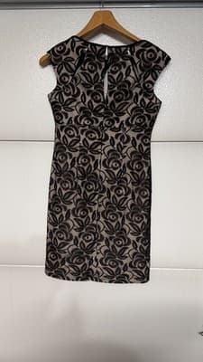 Maggy London Black Nude Lace Floral Sheath Dress Sleeveless Size 8 - Thumbnail 5