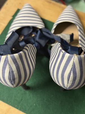 ShoeDazzle Blue White Striped Pointed Toe Heels Ankle Wrap Pumps Women’s - Thumbnail 9