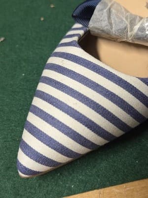 ShoeDazzle Blue White Striped Pointed Toe Heels Ankle Wrap Pumps Women’s - Thumbnail 4