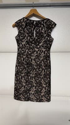 Maggy London Black Nude Lace Floral Sheath Dress Sleeveless Size 8 - Thumbnail 6