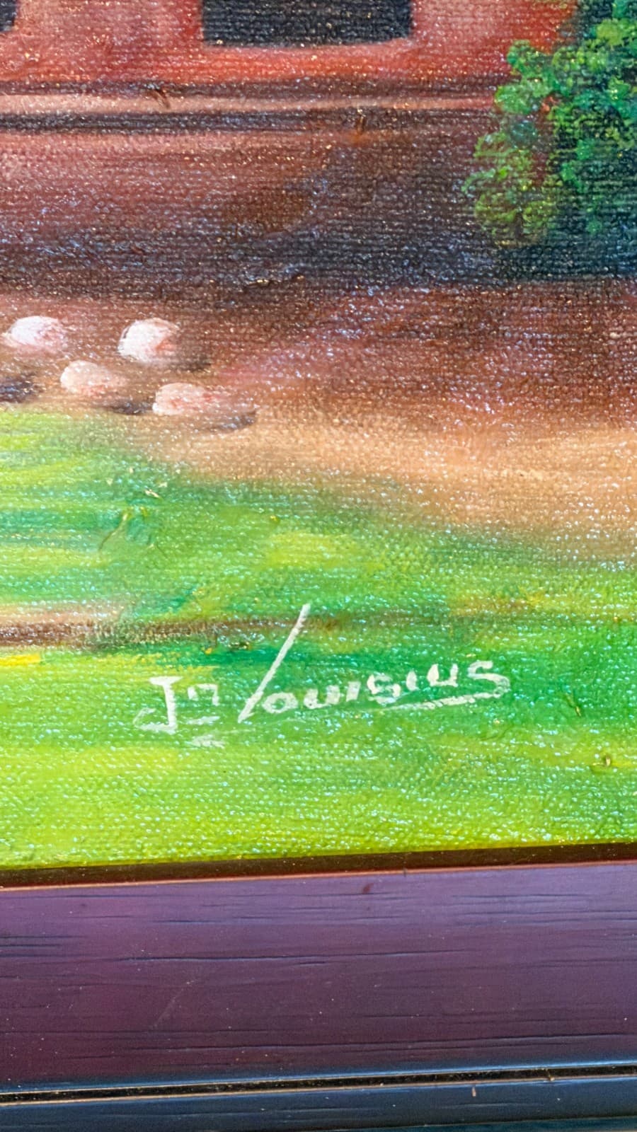 Vintage Haitian Art Painting – Signed J. Louisius – Village Scene – Framed - Thumbnail 5